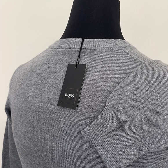 New Hugo Boss Sweater V neck Gray Wool Sweater Pullover
